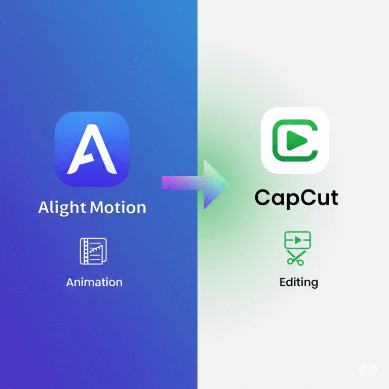 Alight Motion logo and the CapCut logo connected by a workflow arrow, illustrating how to use them together.
