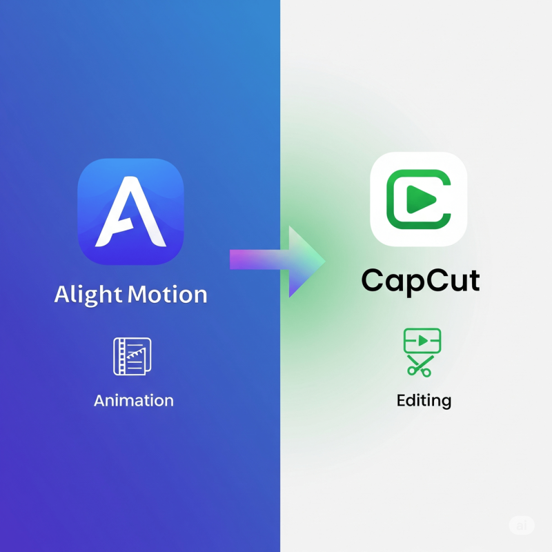Alight Motion logo and the CapCut logo connected by a workflow arrow, illustrating how to use them together.