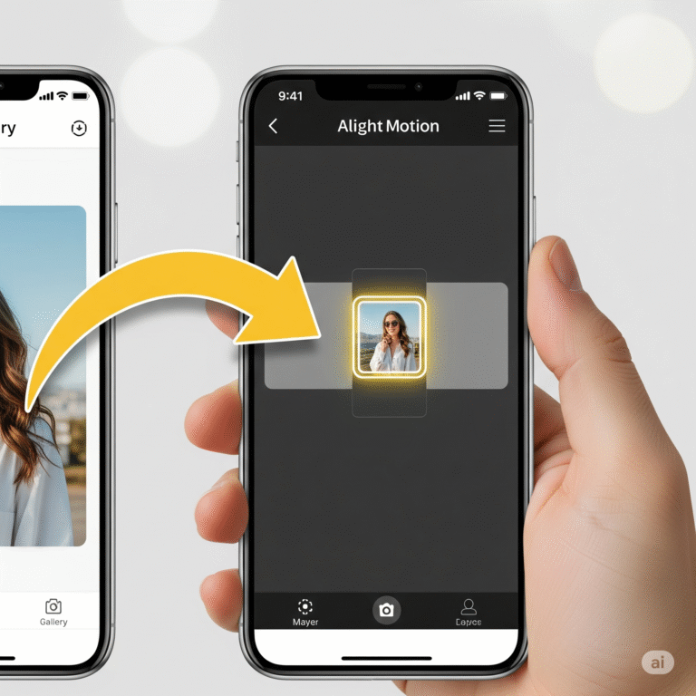 how to replace an image in Alight Motion, showing a photo being swapped out inside the app's interface.