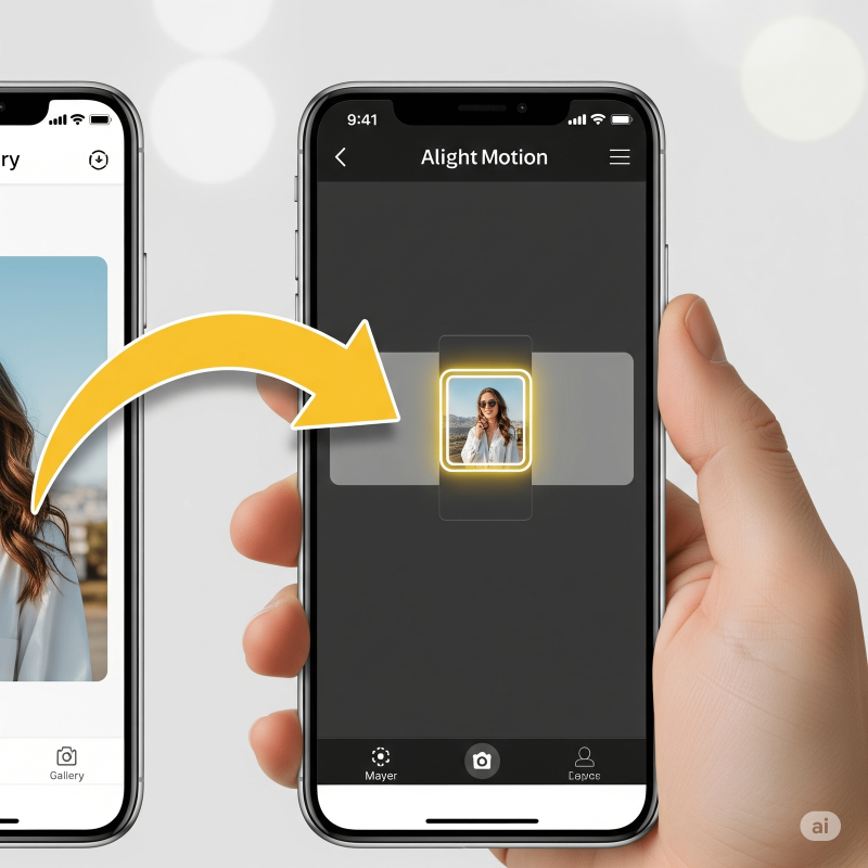 how to replace an image in Alight Motion, showing a photo being swapped out inside the app's interface.