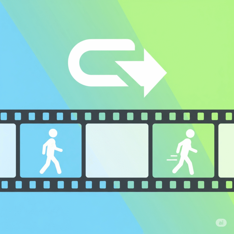 illustrating the reverse video effect in Alight Motion, with an arrow showing the direction of time being reversed.