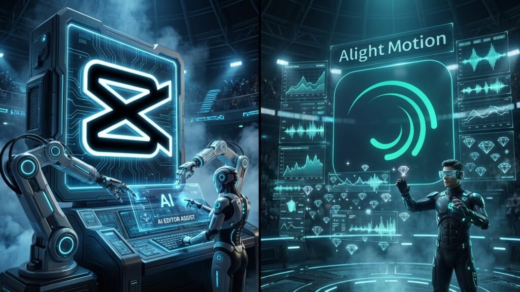 Feature comparison table showing differences between Alight Motion and CapCut.