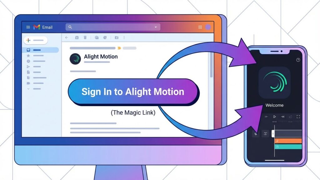 Illustration of the email sign-in method using a magic link to bypass Google login errors in Alight Motion.