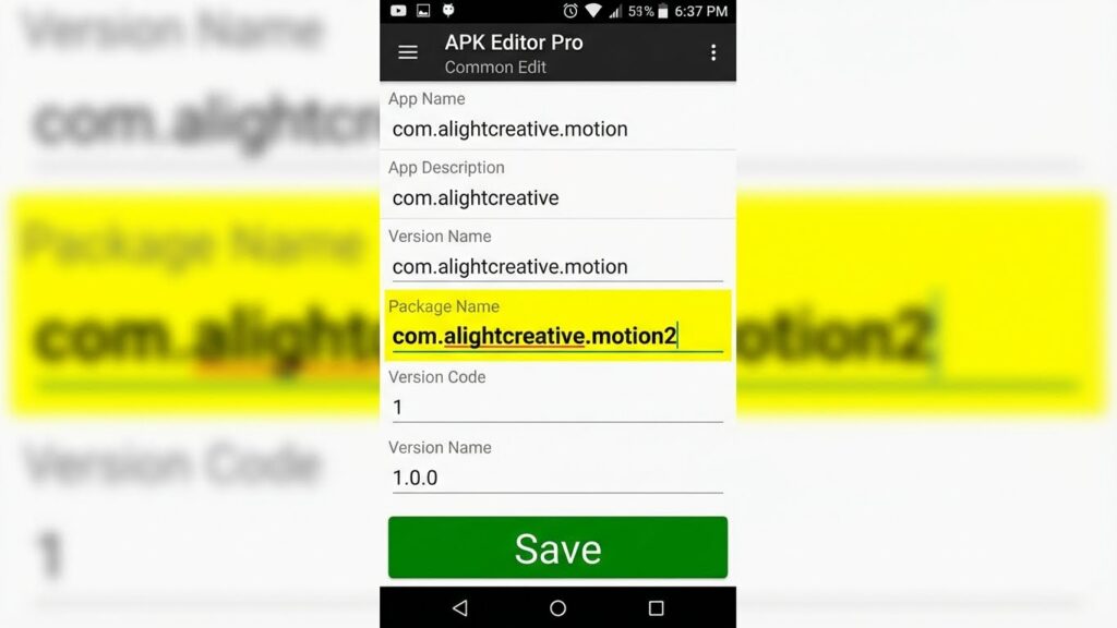 Advanced fix using APK Editor to change the package name of Alight Motion to force installation on Android.
