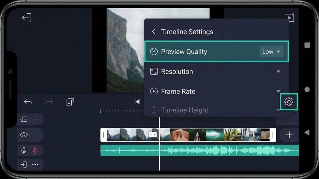 Enabling low quality preview mode in Alight Motion settings to reduce lag while editing.