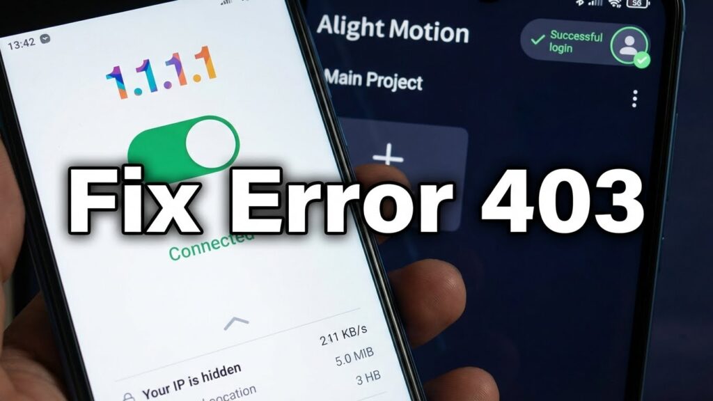 Using a VPN to fix connection error 403 and region blocks when logging into Alight Motion.