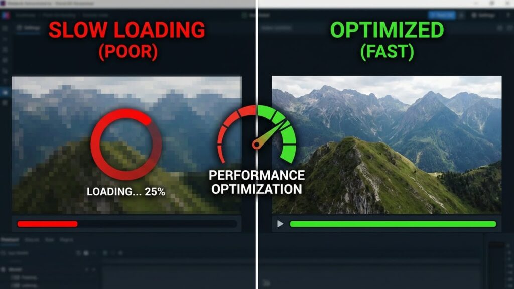 Comparison graphic showing Alight Motion performance before and after fixing lag and black screen export errors.