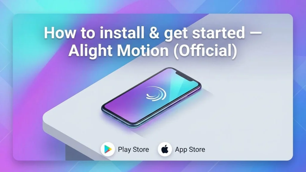 Smartphone showing Alight Motion Pro APK app logo with title ‘How to Install Alight Motion’.