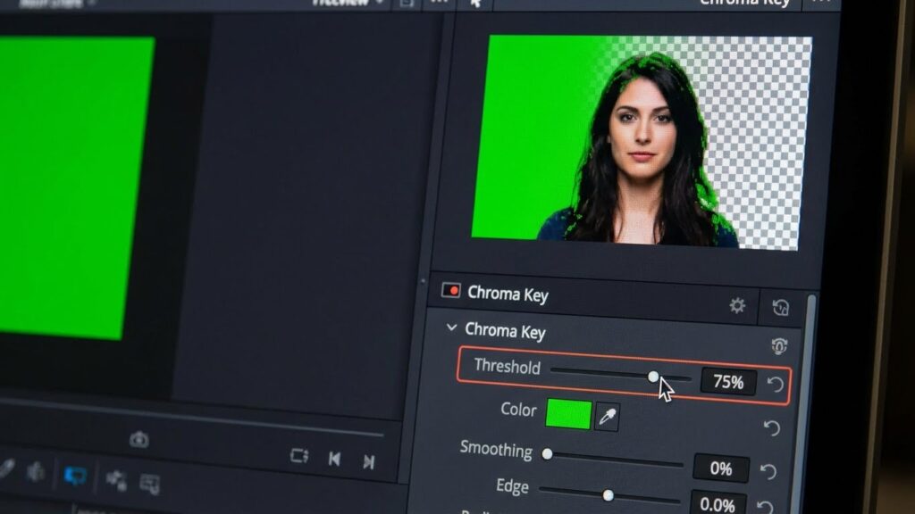Adjusting the threshold slider in Alight Motion to perfectly remove the green background without affecting the subject.