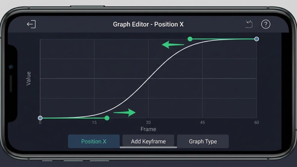 Alight Motion Graph Editor showing an S-Curve Bezier setting for smooth ease-in ease-out animation.