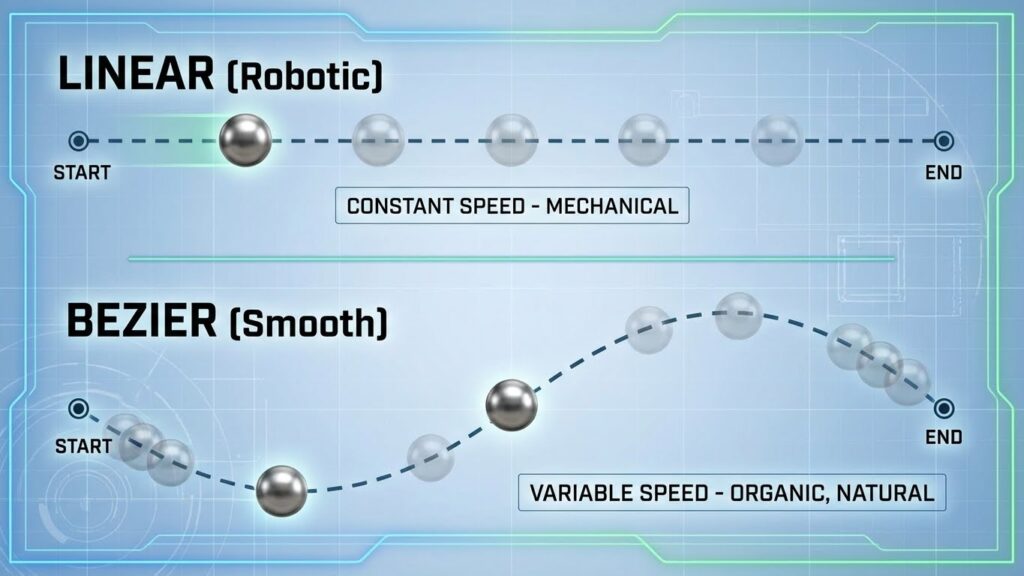 Visualization of Linear vs Bezier curve graphs in Alight Motion for smooth keyframe animation.