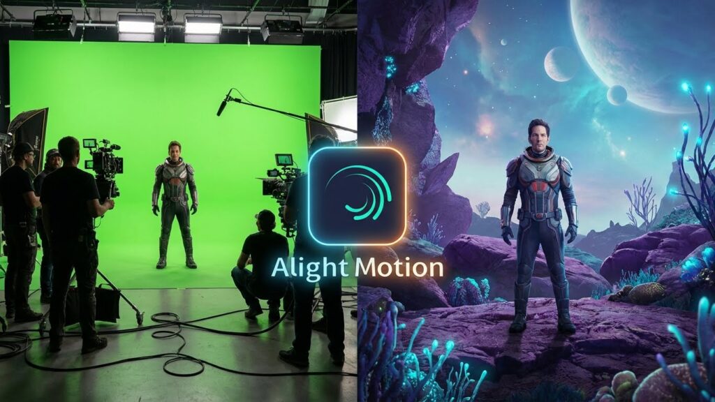 Diagram showing the correct layer stacking order for alight motion green screen editing: background on bottom, green screen on top.