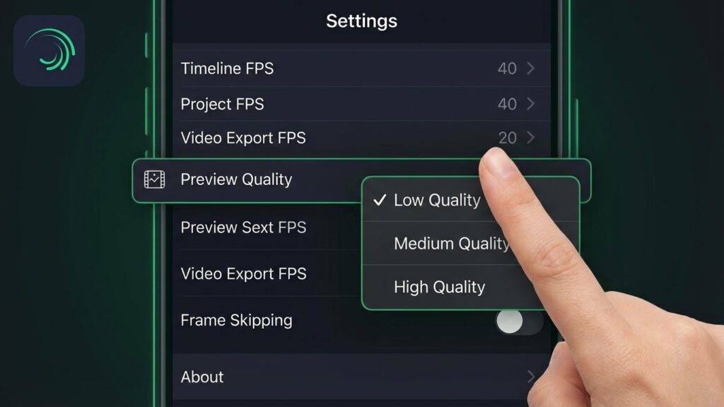 Changing preview quality to low in Alight Motion to fix lag.